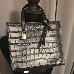 Marc Jacobs Black Croc-Embossed Handbag With Crossbody Strap